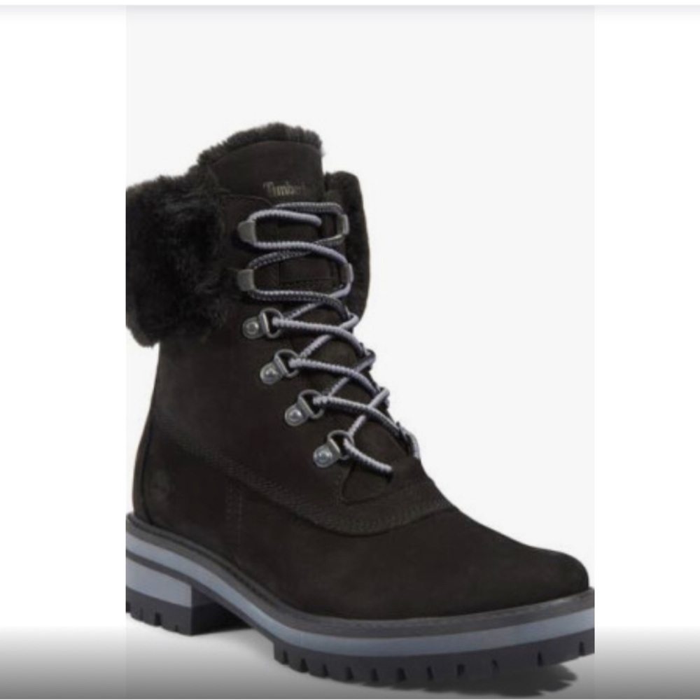 Timberland Courmayeur Valley Faux Fur Trim Waterproof Boot in Black Size 8.5